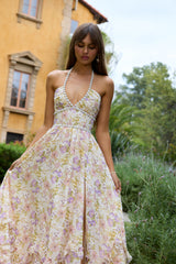 yvonne rhinestone embellished print layer maxi Dress in yellow