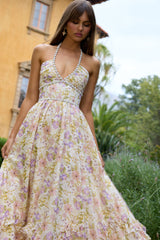 yvonne rhinestone embellished print layer maxi Dress in yellow
