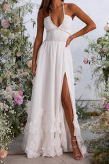 yvonne rhinestone embellished print layer maxi Dress in White