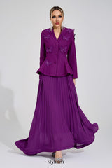 sabrina floral Embroidered coat maxi skirt set - purple
