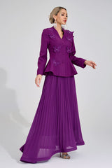 sabrina floral Embroidered coat maxi skirt set - purple