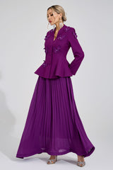 sabrina floral Embroidered coat maxi skirt set - purple
