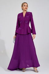 sabrina floral Embroidered coat maxi skirt set - purple