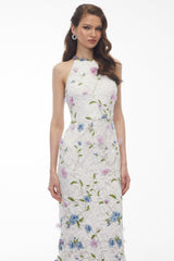 Simcha White Floral Applique Maxi Dress