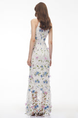Simcha White Floral Applique Maxi Dress