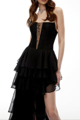 sophia Cut-Out Tulle layer strapless Maxi Dress in Black