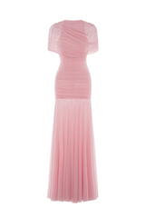 Suttoa Mesh Shawl Ruched Maxi Dress - Pink