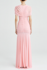 Suttoa Mesh Shawl Ruched Maxi Dress - Pink