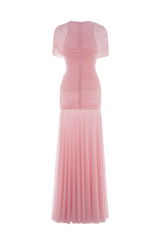 Suttoa Mesh Shawl Ruched Maxi Dress - Pink