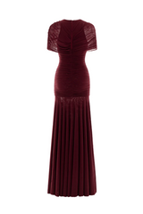 Suttoa Mesh Shawl Ruched Maxi Dress - Wine