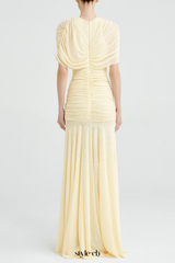 Suttoa Mesh Shawl Ruched Maxi Dress - Yellow