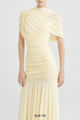 Suttoa Mesh Shawl Ruched Maxi Dress - Yellow
