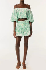 OFF-SHOULDER FLORAL PRINT MINI SKIRT SET IN GREEN