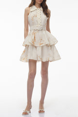 Vashti Neutral Tiered Ruffled Mini Dress