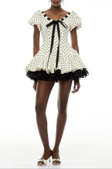 Wania White Polka Dot Mini Dress with Tie-Front