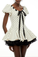 Wania White Polka Dot Mini Dress with Tie-Front