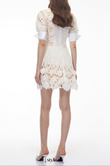 selena White Floral Appliqué Mini Dress with Cut-Outs