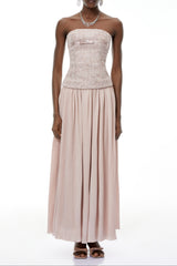 yvonne Off Shoulder Ruched Maxi Dress in pink
