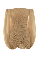 Zhuria Off Shoulder Draped Mini Dress - Khaki