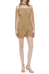 Zhuria Off Shoulder Draped Mini Dress - Khaki