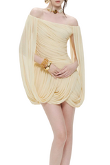 Zhuria Off Shoulder Draped Mini Dress - Yellow