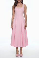 adora 3D Petals Pleated Midi Dress in pink