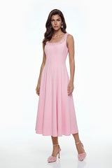 adora 3D Petals Pleated Midi Dress in pink
