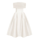 AinaraOff-the-Shoulder Satin White Midi Dress