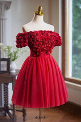 caroline Red 3d Appliques mini Prom Dress