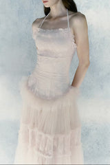 hermosa Lace splicing layer maxi dress in pink