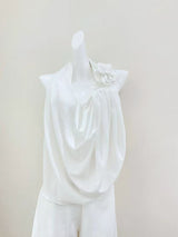 Vanya White Halter Draped Top & Ruffled Skirt Set
