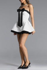 octavia white Bow Polka Dot Woven Strapless Mini Dress