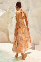 simona Sleeveless printed backless mini dress in apricot