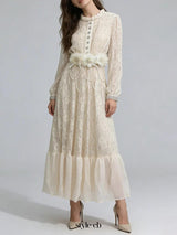 deborah 3D floral tulle lace maxi dress in white