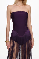 helen Bodysuit Fringe Strapless mini Dress in purple