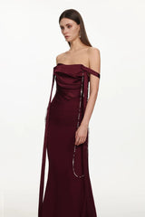 ursula burgundy Sleeveless Ribbon Pleated Maxi Dress