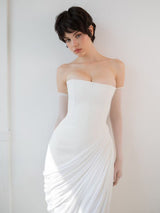 Wanda White Strapless Ruched Asymmetrical Midi Dress