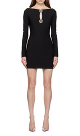 FLOWER CUT-OUT MINI DRESS IN BLACK