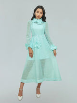 vicky flower embellished lace midi dress in green