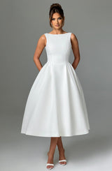 Clarabella sleeveless Midi Dress in white