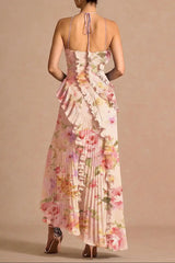 marcia Bouquet Floral  ruffle trim pleated Maxi Dress