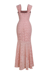 vivien Lace Gathering Maxi Dress - pink