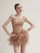 Veronic Romantic Embellished Sleeveless Ruffle Sequin Mini Dress