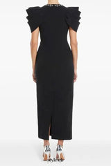 roxanne crystal-embellished crepe bodycon gown in black