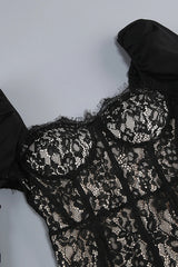 wendy square neck lace maxi dress in black