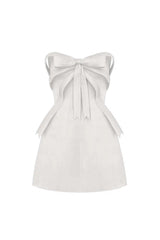 White Bow embellished strapless Mini Dress