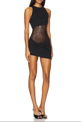 shirley Sleeveless sequin twist bodycon mini dress in black