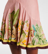 v-neck puff sleeve cotton linen printed mini dress - pink