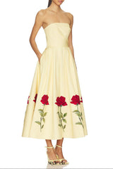 leona Satin Floral print Off-Shoulder Midi Dress