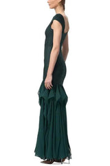 murray Ruffled mesh bodycon bandage maxi dress in green